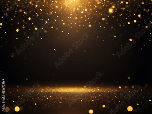 Golden sparkling abstract background with shimmering particles, elegant dark wallpaper texture, bright modern light design pattern for luxury decorative art surface ai