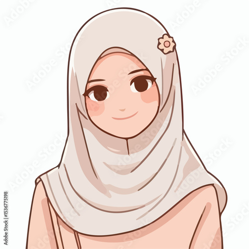 image of a woman in Muslim clothing with a simple and minimalist flat design using a white background