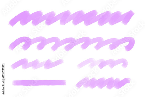 手描きの水彩風アンダーラインのベクターイラストセット　紫