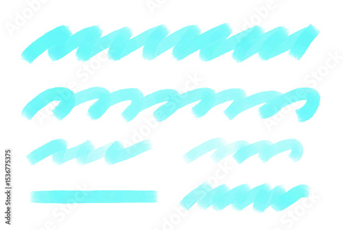 手描きの水彩風アンダーラインのベクターイラストセット　水色