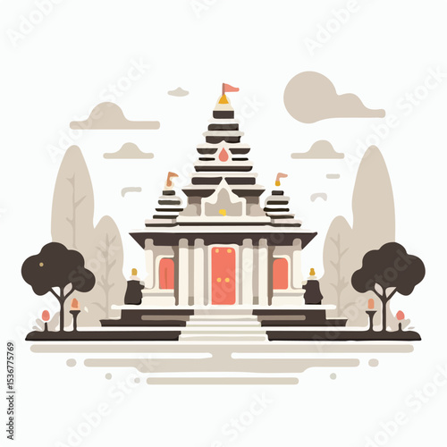 image of a monastery with a simple and minimalist flat design using a white background