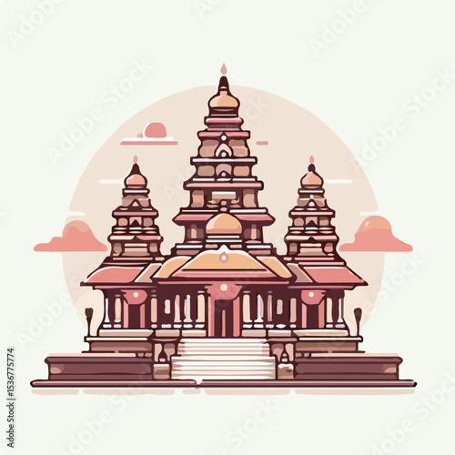 image of a monastery with a simple and minimalist flat design using a white background