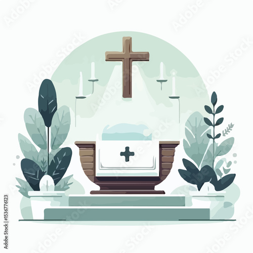 image of a baptismal font with a simple and minimalist flat design using a white background