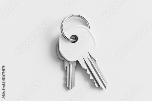 Two keys are placed on a clean white surface, showcasing their metallic shine and minimalist design, symbolizing access and security in various contexts