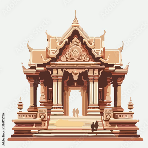 image of people in front of the temple with a simple and minimalist design using a white background
