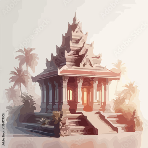 image of a temple with a simple and minimalist design using a white background