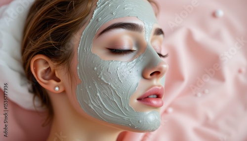 Young Woman with Facial Mask on Skin Relaxing at Spa Setting with Calm Atmosphere
