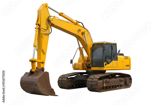 Full shot of a vibrant yellow excavator