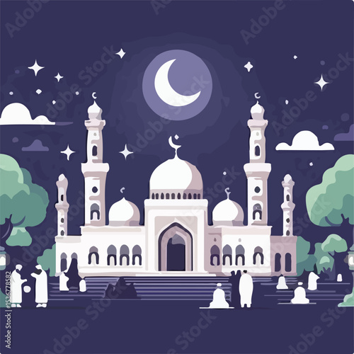 image of the night of lailatul qadar with a simple and minimalist flat design using a white background