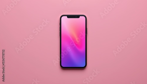 Modern Smartphone Mockup Displaying Colorful Background on Pink Surface