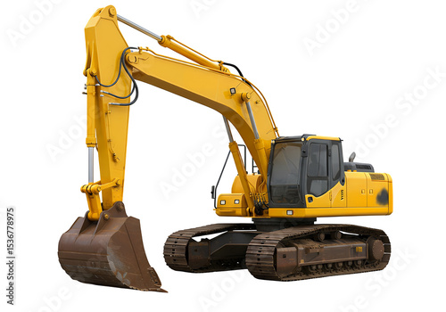 Full shot of a powerful yellow excavator.