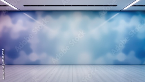 Soft Blue Abstract Background with Clouds and Light Reflections in a Modern Indoor Space