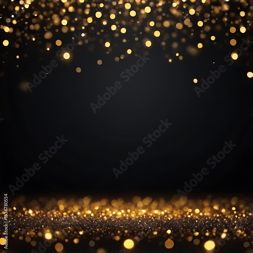 Golden sparkling abstract background with shimmering particles, elegant dark wallpaper texture, bright modern light design pattern for luxury decorative art surface ai