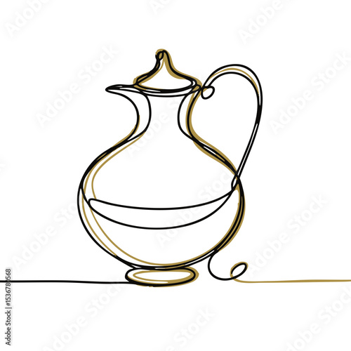 Elegant line drawing of a golden jug in minimalist style  