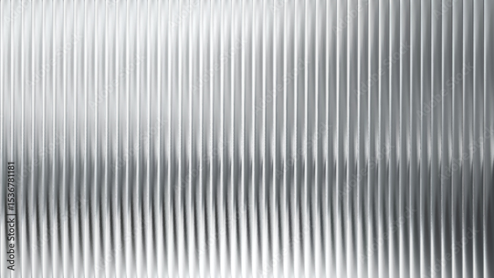 Fototapeta premium Metal corrugated texture with ribbed glass background and steel sheet pattern. Abstract silver 3D window with fluted panel stripes. Premium ripple wall with frosted polycarbonate and acrylic surface.