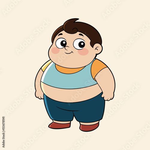 Fat Cute Chubby Kid Cartoon Vector Illustration