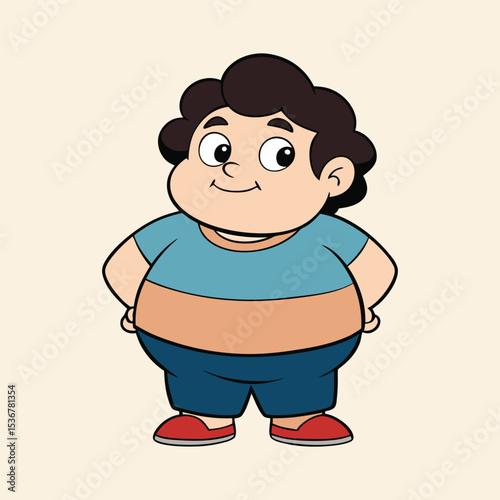 Fat Cute Chubby Kid Cartoon Vector Illustration