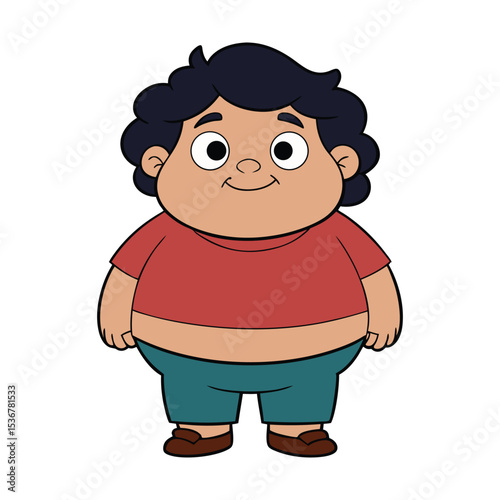 Fat Cute Chubby Kid Cartoon Vector Illustration