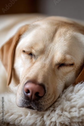 Wallpaper Mural Golden Labrador Retriever Sleeping Peacefully on a Fluffy Blanket, Symbolizing Comfort and Pet Adoption : Generative AI Torontodigital.ca
