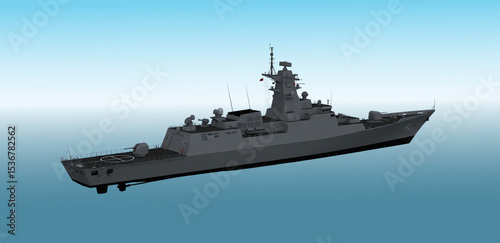 Silhouette of a Battleship with Radar Towers and Heavy Guns. US Navy Battleship Side View Vector for Military Infographics and Illustrations.

