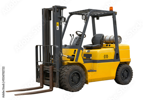 Full shot of a bright yellow forklift