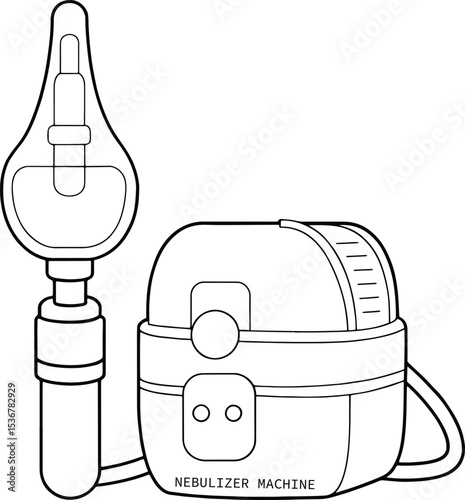 Portable nebulizer machine line drawing medical device illustration healthcare equipment