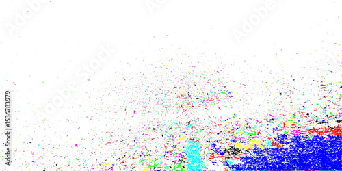 Multiple colorful dust texture on the white background, fine and scattered dust particles, scratches, smudges, and noise with an aged, distressed look.
