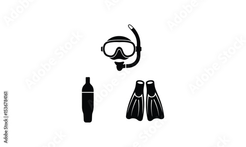 Snorkeling and diving equipment set isolated against a clean white background for design use