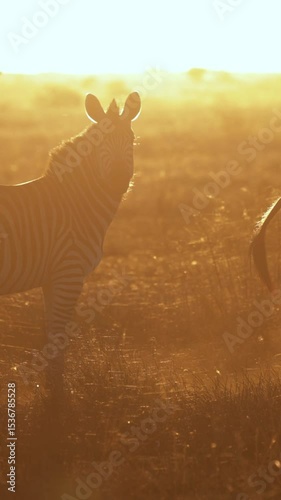 Vertical video, Zebras at sunrise