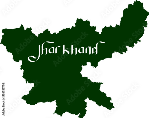 Create a detailed vector illustration of the Jharkhand state map of India. Include district boundaries, major cities like Ranchi, Jamshedpur, Dhanbad, and rivers. Design the map with Jharkhand