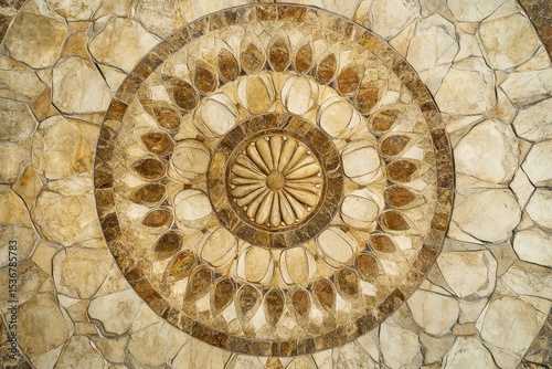 detailed beige and brown marble texture with central orb pattern.