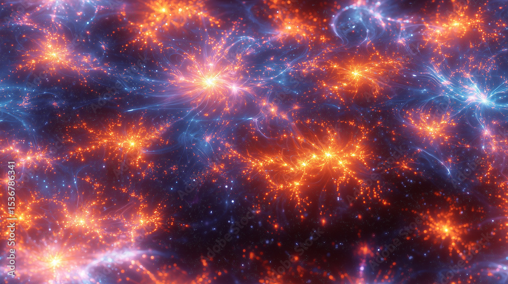 Naklejka premium Vibrant cosmic texture displaying seamless patterns of light and energy
