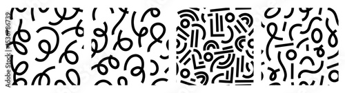 Set Aesthetic Contemporary printable seamless pattern with abstract line, dot, shape brush stroke in black and white colors. Boho background in minimalist style vector Illustration for wallpaper