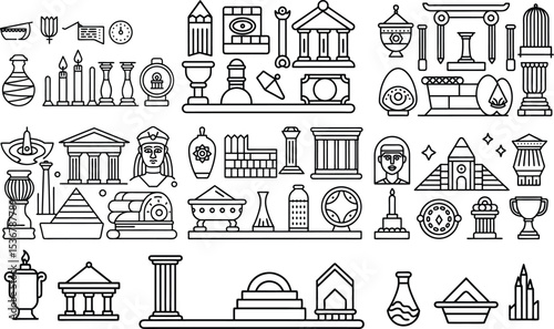 Extensive Collection of Ancient Artifacts and Architectural Symbols