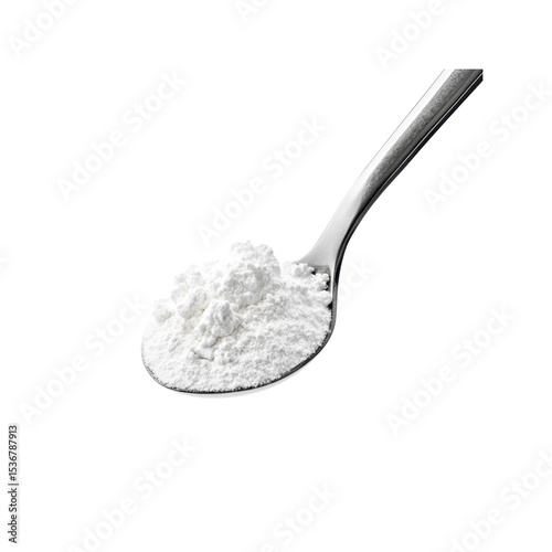 Close-up of a Spoonful of White Powder, Flour, Baking Ingredient