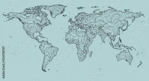 World Map Abstract Art: Swirling Continents