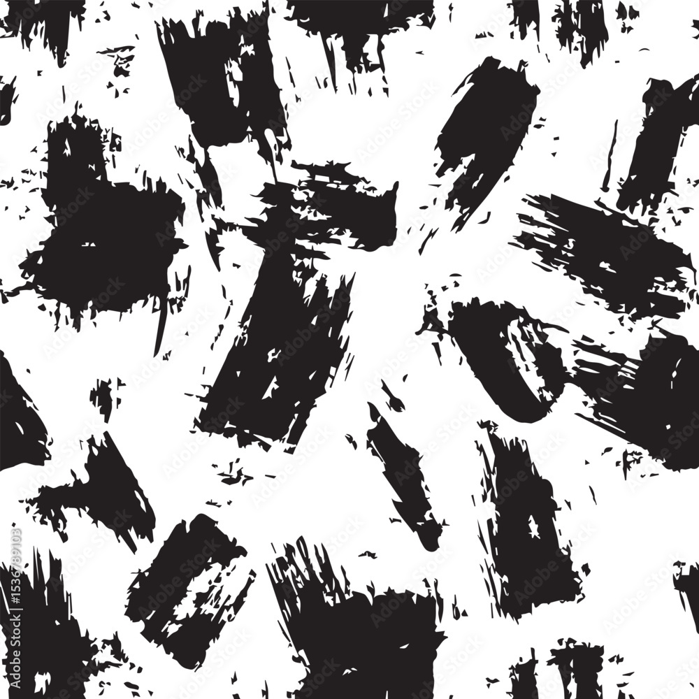 Naklejka premium Monochromatic Abstract Brushstrokes Seamless Pattern