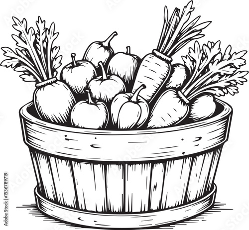Harvest Bounty Basket: A rustic basket brimming with an assortment of fresh, vibrant produce, perfect for conveying health, wellness, and natural eating habits. 