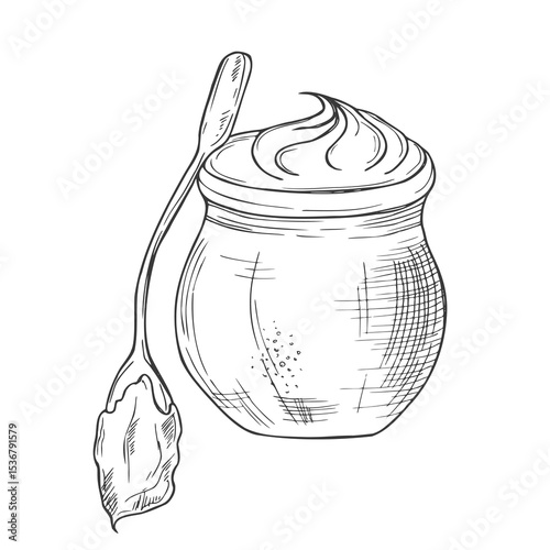 Peanut butter jar. Sketch illustration with hand drawn letters. Isolated on white