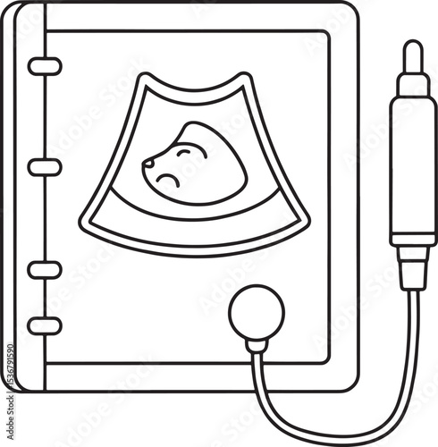Veterinary ultrasound scan notebook drawing cute pet animal healthcare