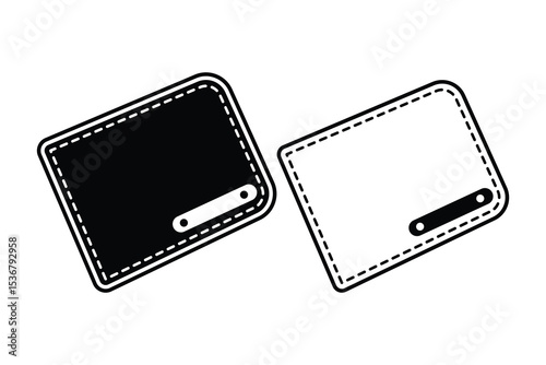 Leather wallet art silhouette vector with line art on white background