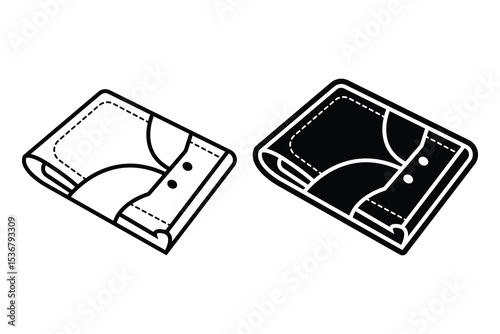 Leather wallet art silhouette vector with line art on white background