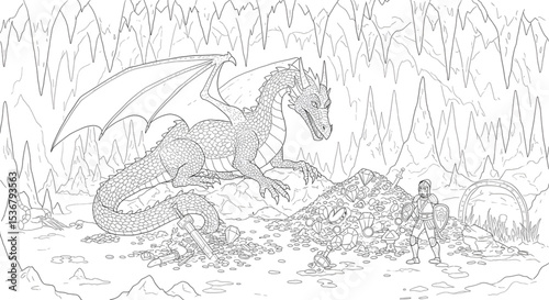 Majestic Dragon in Crystal Cave Fantasy Illustration