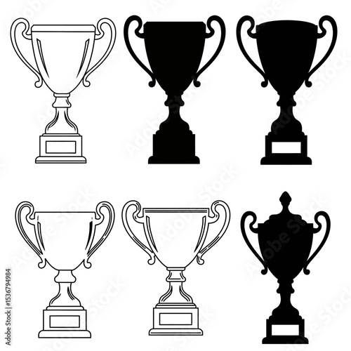 Set of trophy award winner prize champion cup isolated vector illustration