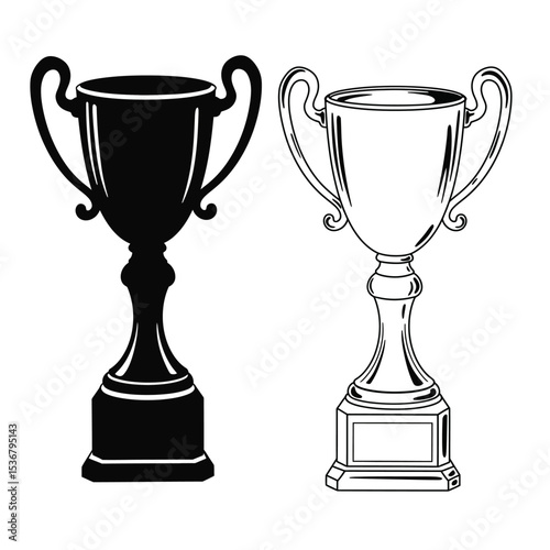 Set of trophy award winner prize champion cup isolated vector illustration