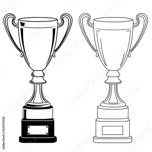 Set of trophy award winner prize champion cup isolated vector illustration