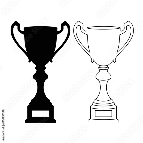 Set of trophy award winner prize champion cup isolated vector illustration