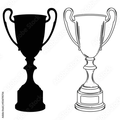 Set of trophy award winner prize champion cup isolated vector illustration