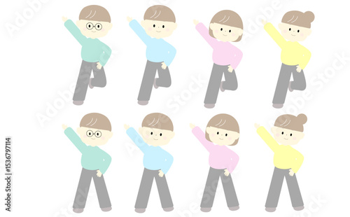 ポーズを決めるかわいい男女のイラスト