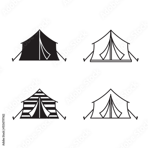 Event tent thin line icon set. Containing tent of festival, circus, party, sales, and carnival. Awning, marquee, and pavilion vector illustration
